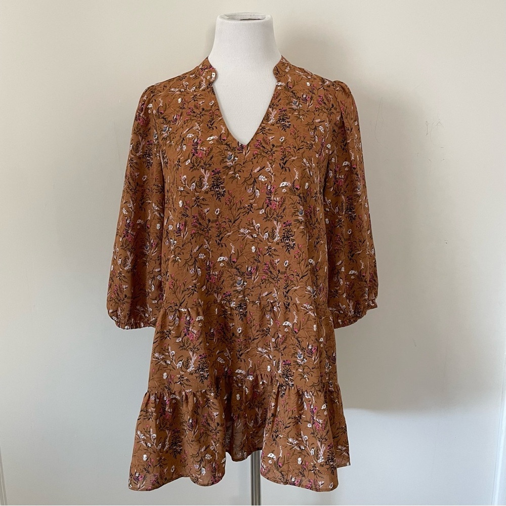 Melloday Floral Boho Brown Women's Short Dress Size Medium - Picture 2 of 15